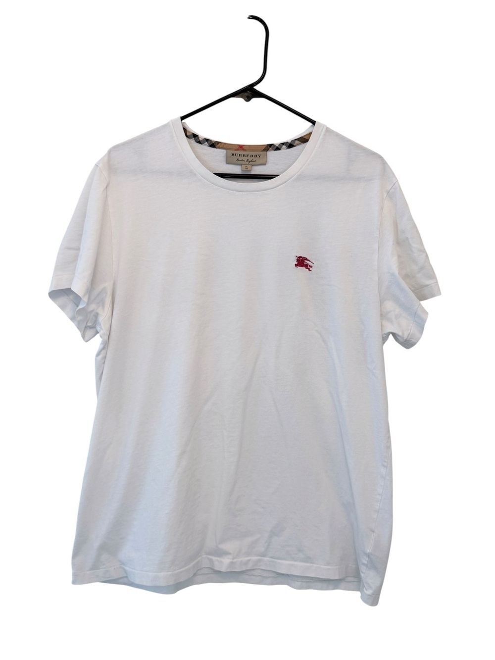 Burberry White Short Sleeve Crewneck T-Shirt with Red Logo Emblem